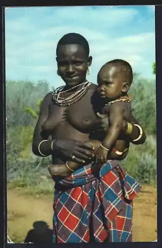 AK M`Kamba Woman, Halbnackte Afrikanerin mit Kind
