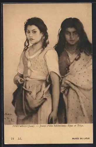 Künstler-AK Liège, Musée de Liège, Jeunes Filles bohémiennes Sépas et Trèze, Sinti und Roma / Junge Zigeunerinnen