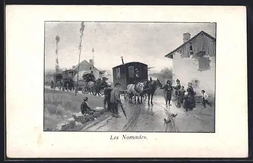 AK Les Nomades, Sinti und Roma / Zigeuner mit Wohnwagen