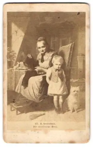 Fotografie unbekannter Fotograf und Ort, Gemälde: Die zerrissenen Hose, nach Kretzschmer