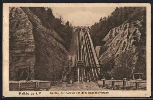 AK Kalkberge i. Mark, Tiefbau mit Aufzug vor dem Wassereinbruch