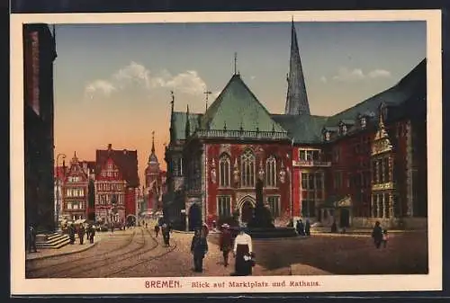 AK Bremen, Blick auf Marktplatz und Rathaus