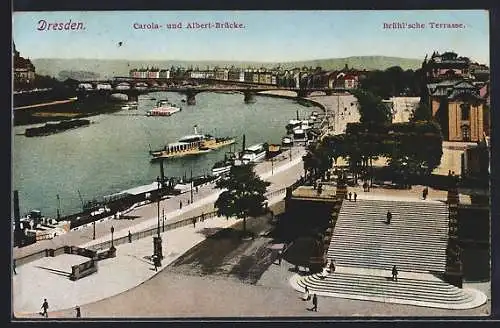 AK Dresden, Carola- und Albert-Brücke, Die Brühlsche Terrasse