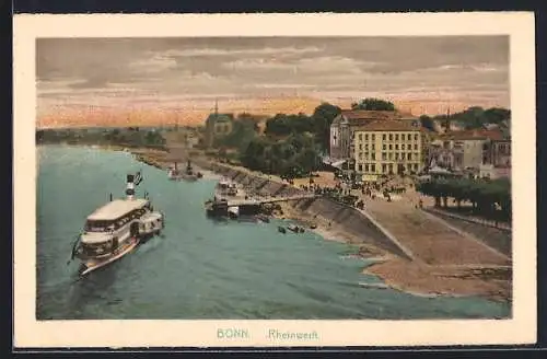 AK Bonn, Rheinwerft mit Dampfer