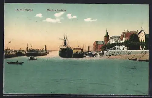 AK Emmerich, Hafenpartie mit Blick zur Kirche