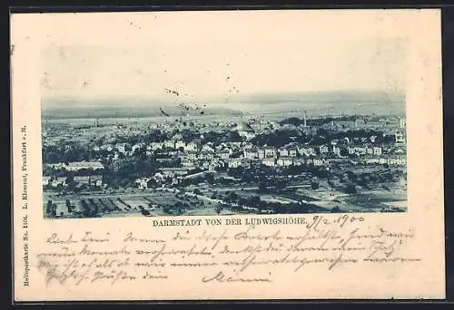 AK Darmstadt, Ortsansicht von der Ludwigshöhe aus