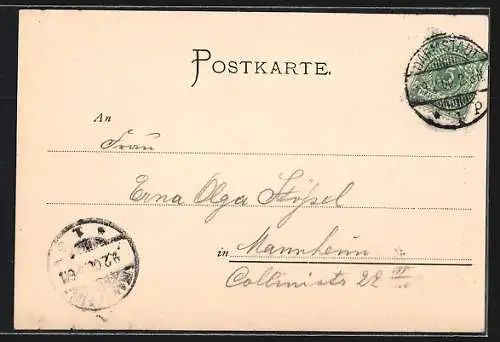 AK Darmstadt, Ortsansicht von der Ludwigshöhe aus