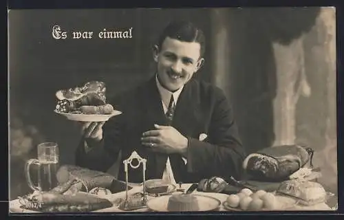 AK Ein Mann sitzt an einem voll gedeckten Tisch, Es war einmal