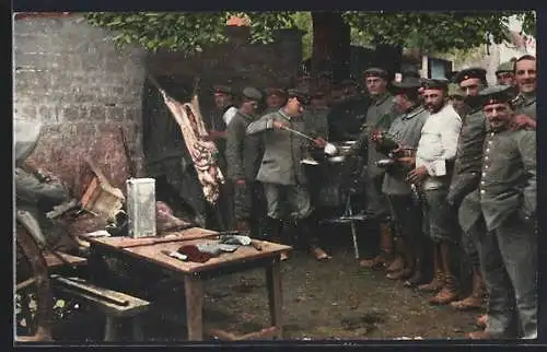 AK Eine Feldküche mit Feldmetzgerei in Feindesland