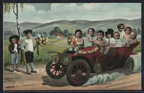 AK Kinder in einem Auto auf einem Sandweg