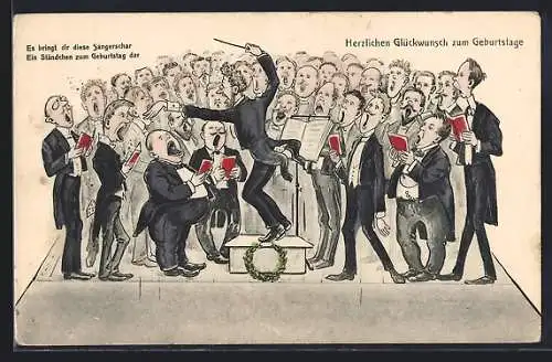 AK Männerchor mit Dirigent, Herzlichen Glückwunsch zum Geburtstage