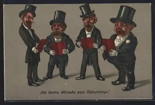 AK Vier Sänger in Anzügen, Die besten Wünsche zum Geburtstage!