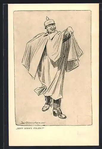 Künstler-AK Louis Raemaekers: Kaiser Wilhelm II. mit Pickelhaube, Gott strafe Italien
