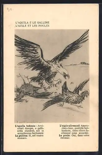 Künstler-AK Louis Raemaekers: Adler jagt Hühner