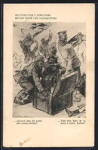 Künstler-AK Louis Raemaekers: Soldaten an einer Kiste