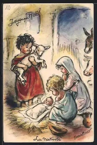Künstler-AK Germaine Bouret: Geburt des Jesuskindes, Weihnachtsgruss
