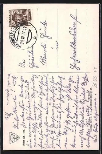 Künstler-AK Deutscher Schulverein Nr. 1051: Burg über der Donau und Weintrinker