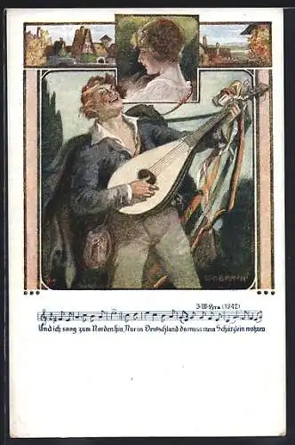 Künstler-AK W. Braun, Deutscher Schulverein Nr. 1238: Ein Minnesänger
