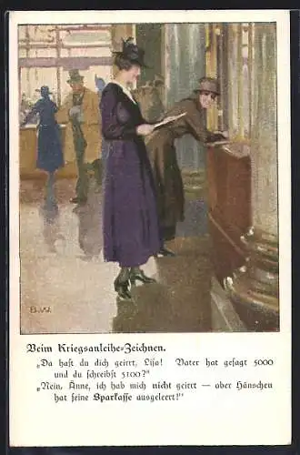 Künstler-AK Brynolf Wennerberg: Frauen unterzeichnen Kriegsanleihen am Schalter