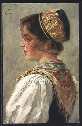 Künstler-AK Wilhelm Hasemann: Junge Mühlenbacherin in Tracht