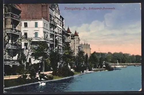 AK Koenigsberg /Pr., Schlossteich-Promenade vom Wasser aus