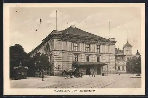 AK Königsberg i. Ostpr., Kutsche vor dem Stadttheater