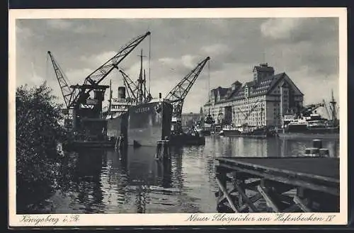 AK Königsberg, Neuer Silospeicher am Hafenbecken IV, Dampfer Vogesen