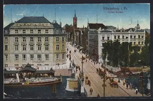 AK Königsberg, Ortsansicht mit grüner Brücke