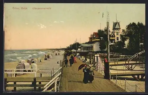 AK Cranz, Uferpromenade mit Strand