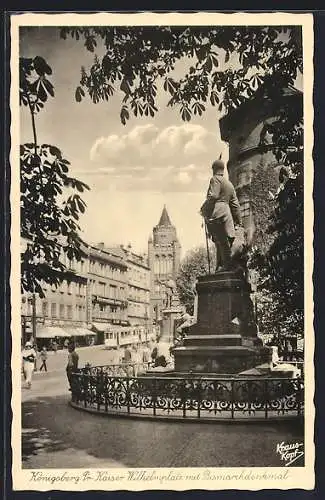 AK Königsberg i. Pr., Kaiser Wilhelmplatz mit Bismarckdenkmal, Strassenbahn