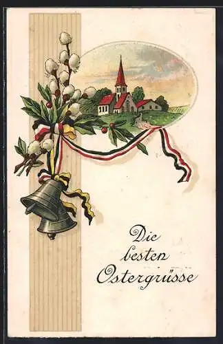 Künstler-AK Weidenkätzchen mit Schleifen in Farben des Zweibundes