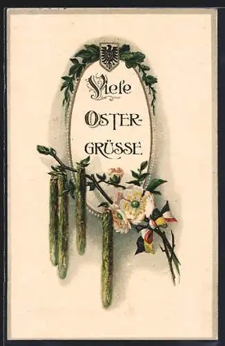 Künstler-AK Viele Ostergrüsse, Zweig mit Fahnen des Zweibundes