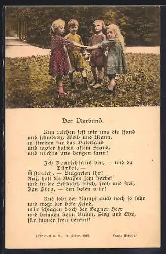 AK Vier Kinder halten Hände, Gedicht Der Vierbund