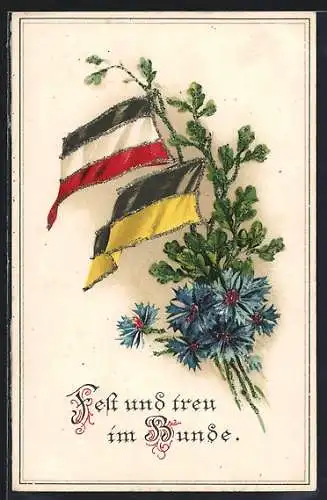 Künstler-AK Fahnen des Zweibundes, Fest und treu im Bunde