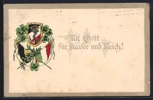 Künstler-AK Wappen mit Reichsfahne und Anker, Ungarische und Österreichische Fahne