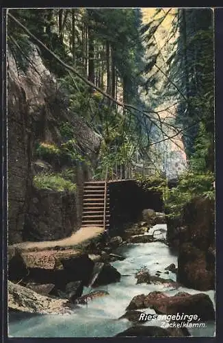 AK Schreiberhau, Zackelklamm mit Treppe