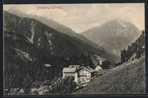 AK Brandberg im Zillertal, Ortsansicht aus der Vogelschau