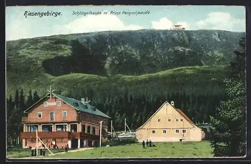 AK Schlingelbaude, Blick auf die Baude mit der Prinz Heinrichbaude
