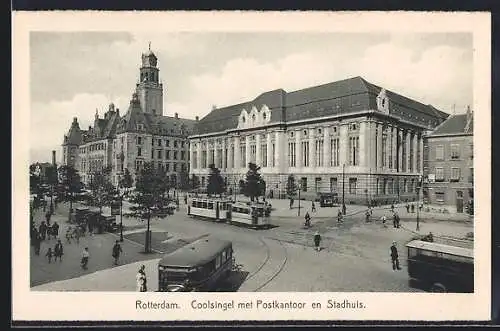 AK Rotterdam, Coolsingel met Postkantoor en Stadhuis, Strassenbahn