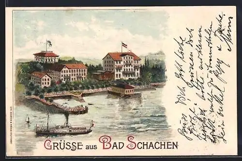 Lithographie Bad Schachen, Hotel am See
