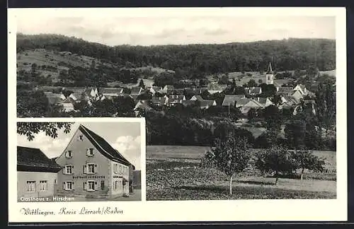 AK Wittlingen / Lörrach, Totalansicht und Gasthaus z. Hirschen