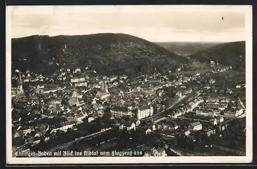 AK Ettlingen i. Baden, Gesamtansicht aus dem Flugzeug gesehen