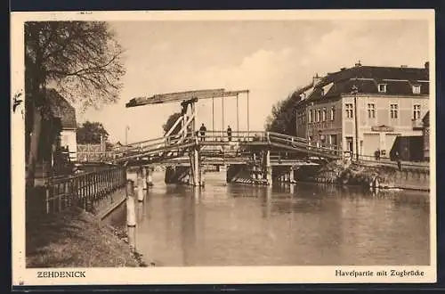 AK Zehdenick, Havelpartie mit Zugbrücke