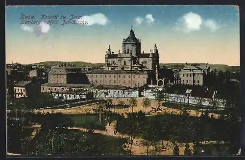 AK Lwów / Lemberg, Kósciol sw. jura, Heil. Jura-Kirche mit Park