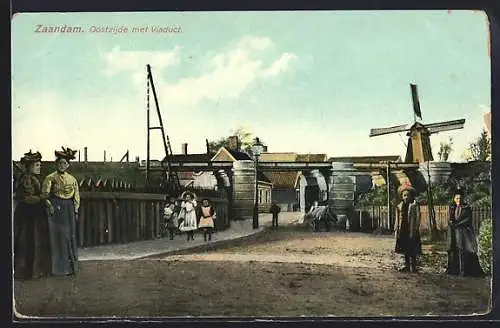 AK Zaandam, Oostzijde met Viaduct, Windmühle