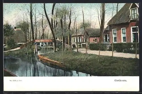 AK Giethoorn, Uferpartie mit Bäumen