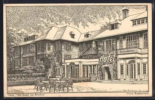 Künstler-AK Naarden, Hotel Het Bosch van Bredius, Gartenrestauration