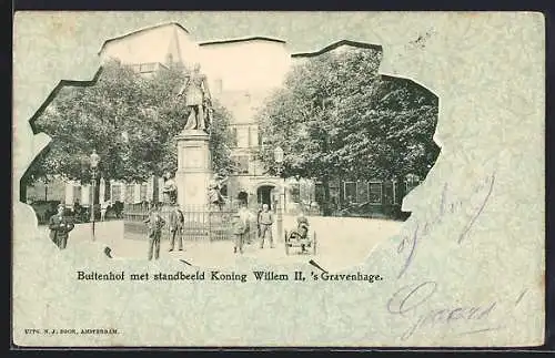 AK `s Gravenhage, Buttenhof met standbeeld Koning Willem II