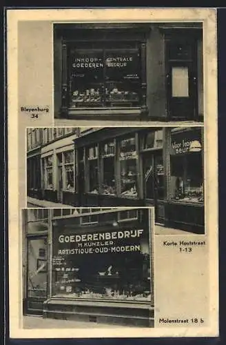 AK Den Haag, Eig. H. Künzler, Bleiyenburg 34, Filialen: Korte Houtstraat 1-13, Molenstraat 18 b