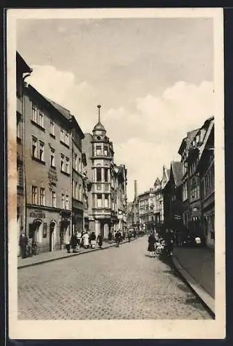 AK Pössneck, Szene in Breite Strasse